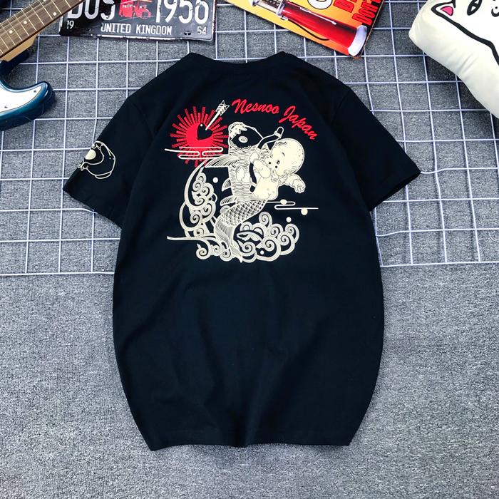 Japanische Tide-Marke Glücklicher Geist Kleiner Teufel Angeln Karpfen Druck Reine Baumwolle Übergröße T-Shirt Herren Damen Lokomotiven