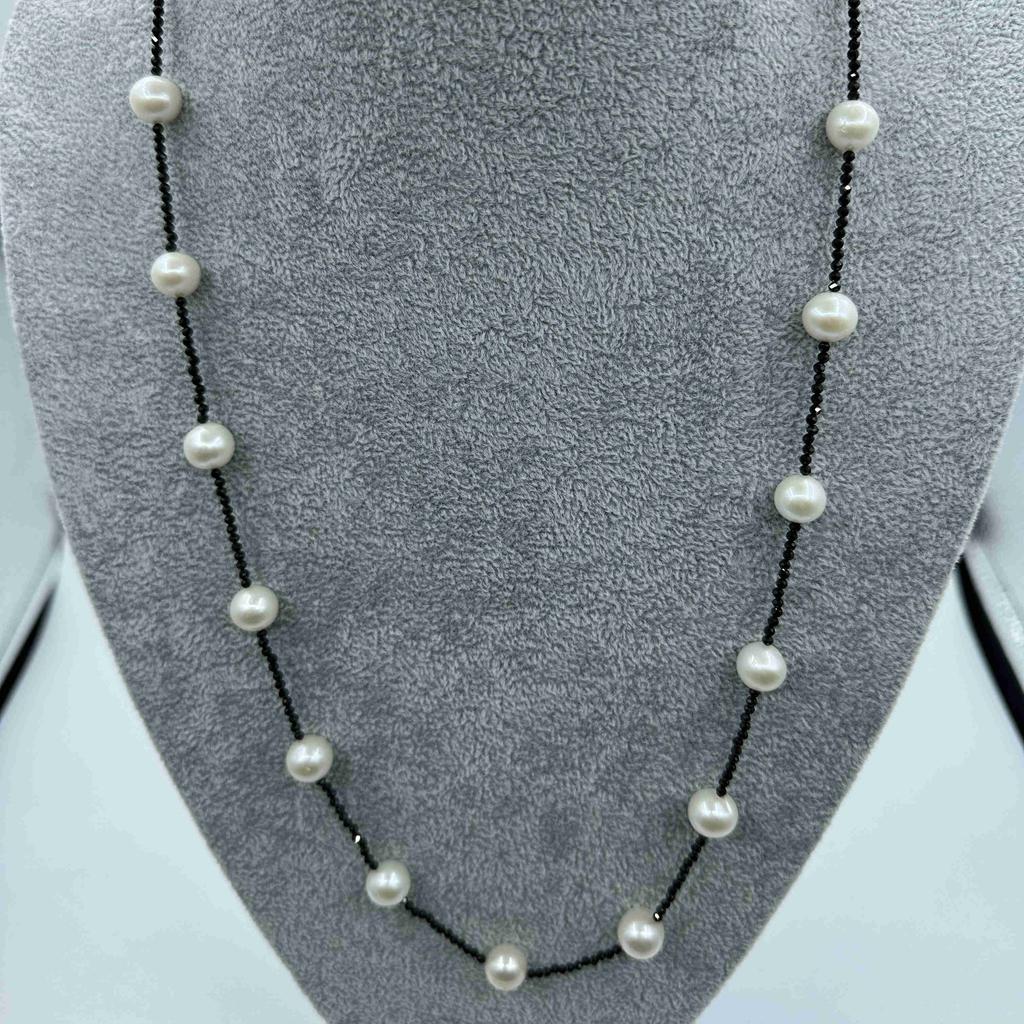 New Arrival 10mm Freshwater Pearl With Black Spinelle Sweater Necklace Fashion Natural Freshwater Pearl Jewelry S925 Necklace