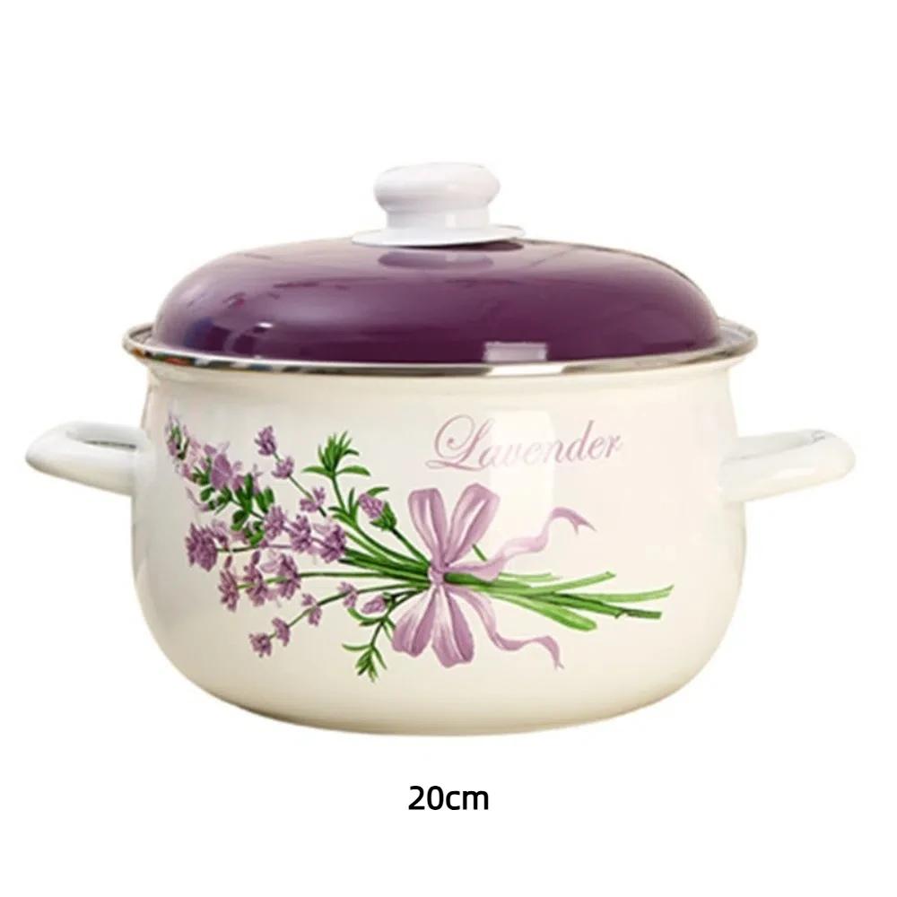 2/3/4/5/6L Household Saucepan with Lid Enamelled Steel Cooking Pot Heat Resistant Multi-Purpose Big Chubby Stew Soup Pot
