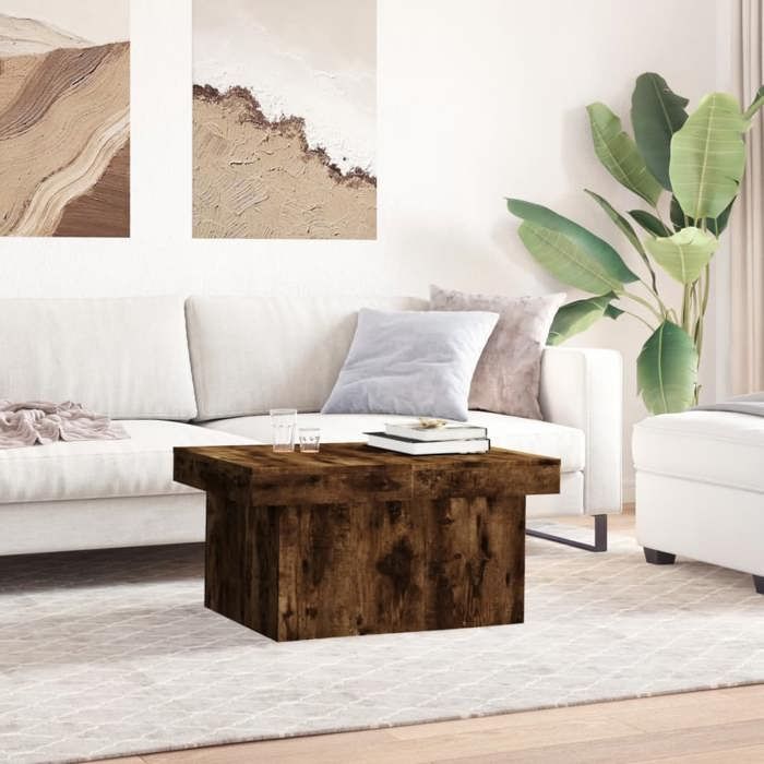 VidaXL Table basse chêne fumé 80x55x40 cm bois d'ingénierie, table latérale, table de salon, table d'accent, bout de canapé, 840867