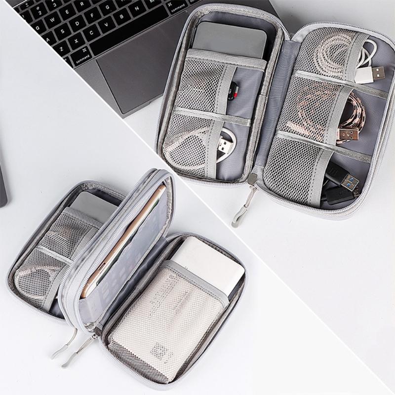 Multi-function Double Layer Storage Packet Suitable for Headphone/ Hard Disk/power Bank/Data Cable and Other Accessories