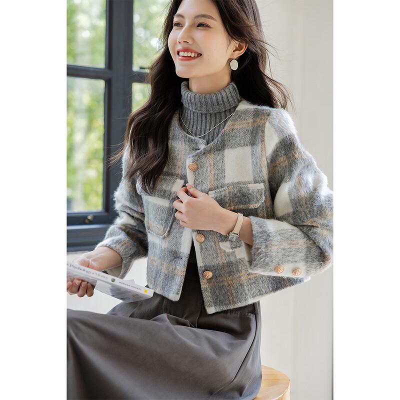 

Mokana Women s Elegant Plaid Tweed Long-Sleeve Jacket XL