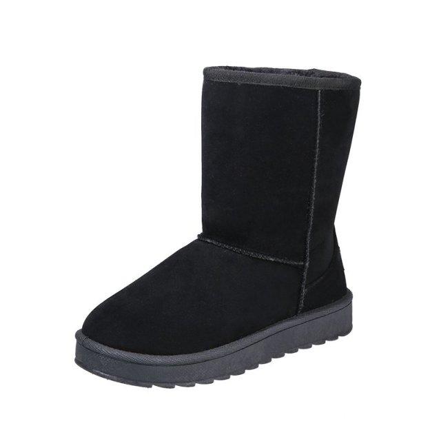 Jetzt Schuhe Damen 'S Schaffellwolle Einer Winter Rindsleder Verdickt Warm Flache Sohle Lässige Kurze Stiefel Kurzer Schaft Damen