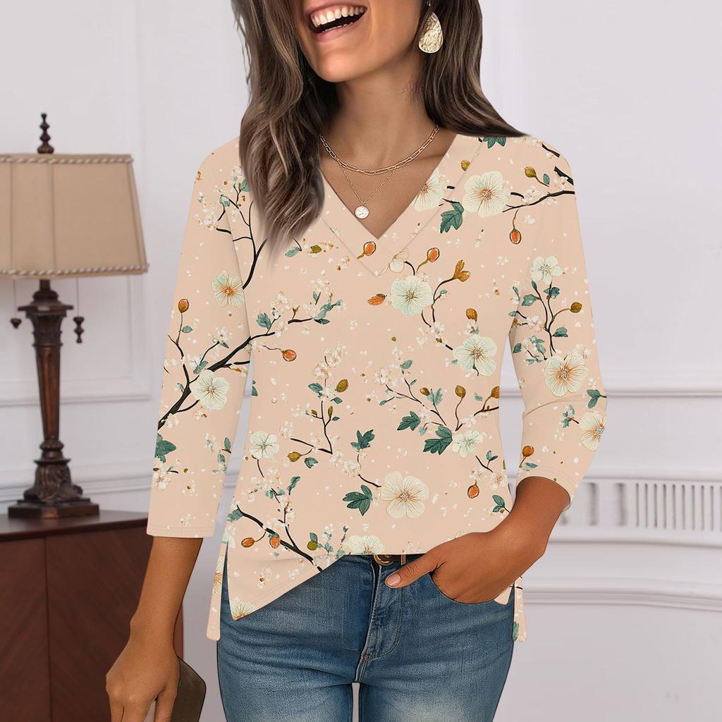 3/4 Sleeve Shirts For Women  Print Graphic Tees Blouses Casual Plus Size Basic Tops Pullover