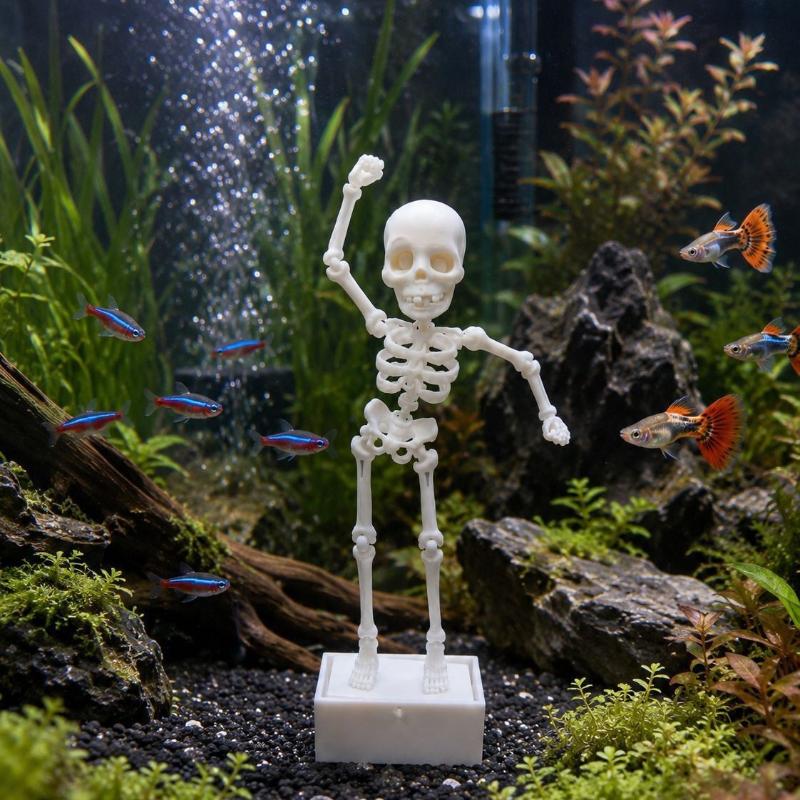 1Pcs Creative Dancing Skeleton Fish Tank Decoration, Movable Skeleton, Halloween Aquarium Decoration, Requires Its Own Air Pump