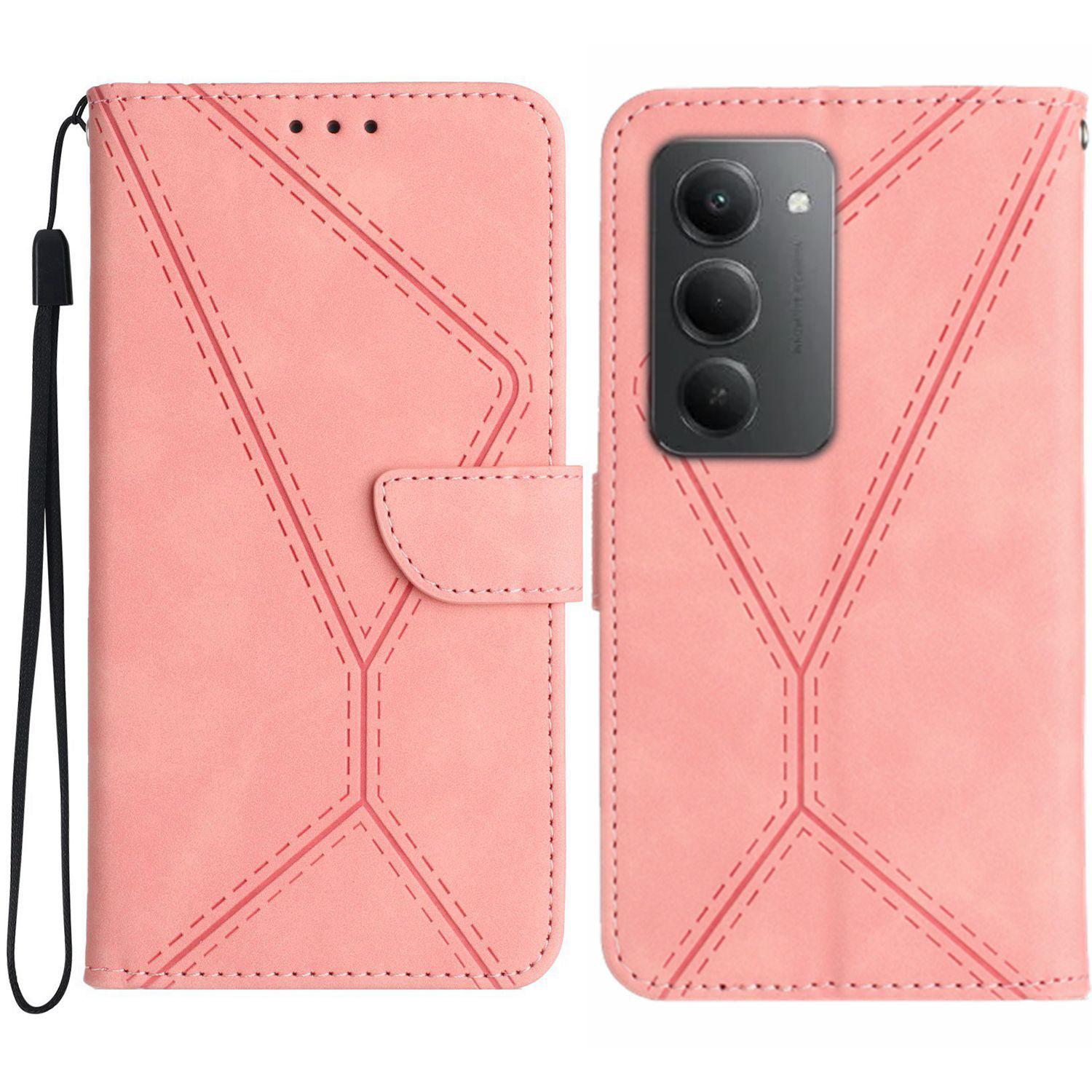 

For Xiaomi Redmi 15 5G Case Skin Touch Lines Imprinted PU Leather Flip Phone Cover Pink