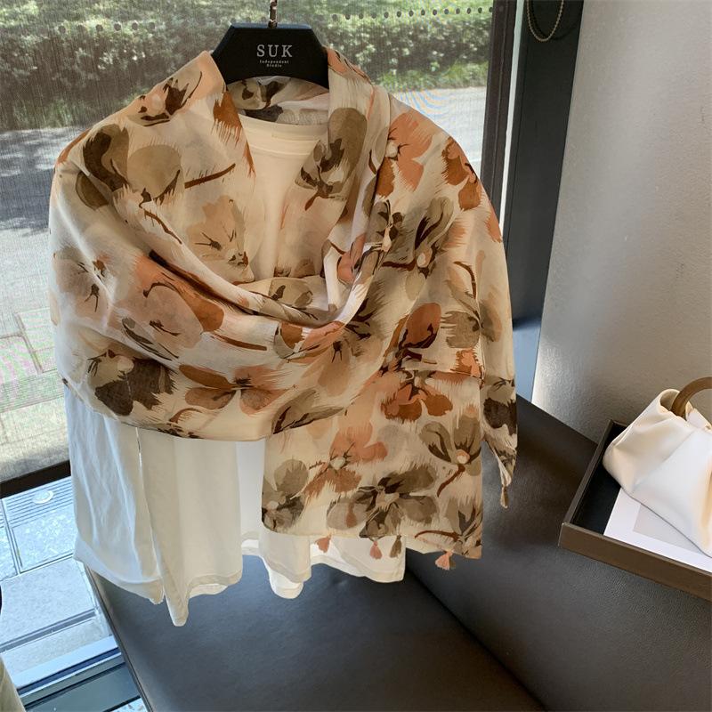 Summer Silk Scarf Shawl Sun Protection Dual-Purpose Yarn Scarf Scarf Spring And Autumn Ethnic Style Versatile Decorative Cotton And Linen Scarf