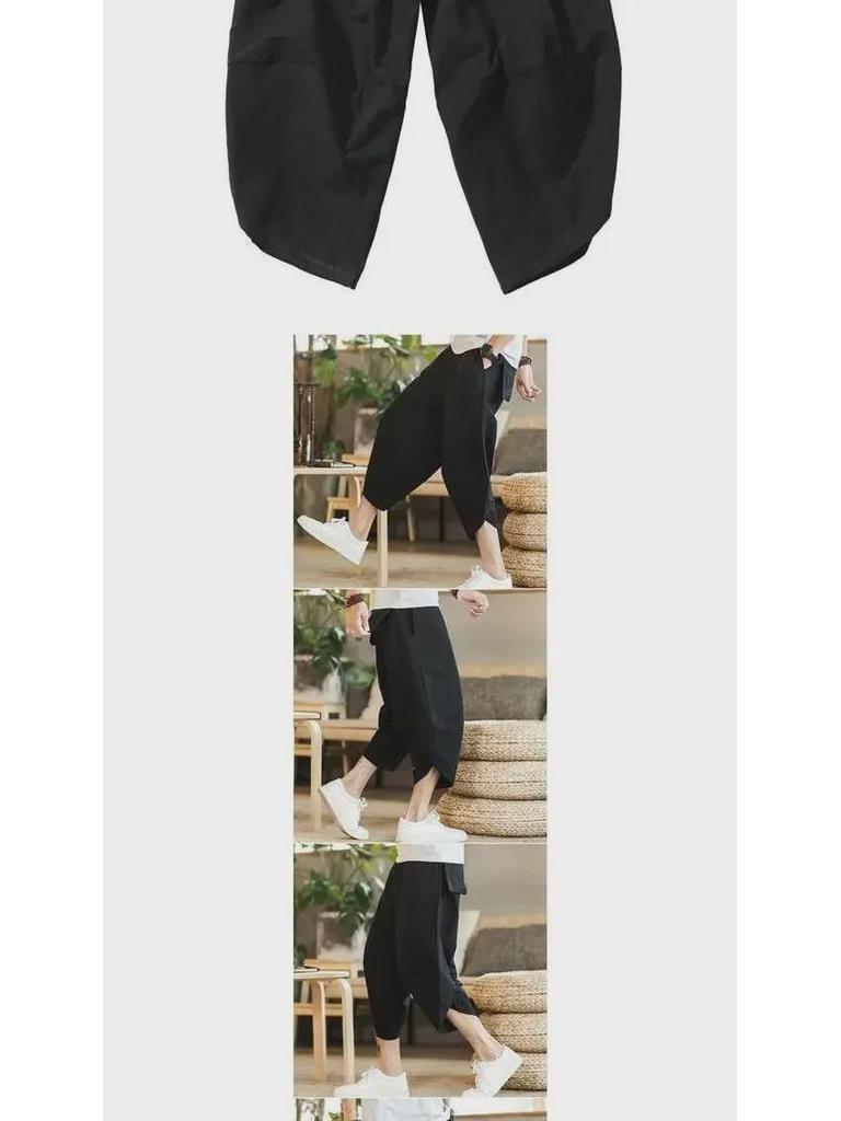 Men's Loose Wide-Leg Cropped Harem Pants - Trendy Plus Size Casual Chinese Style Shorts