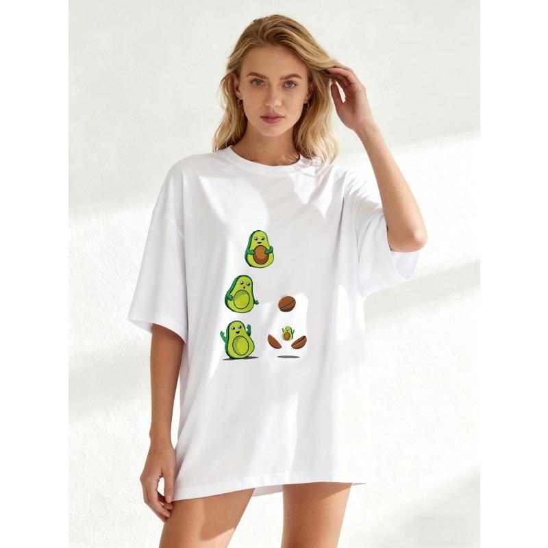 Oversized T Shirt Black Avocado Cartoon Print Summer Casual Wear