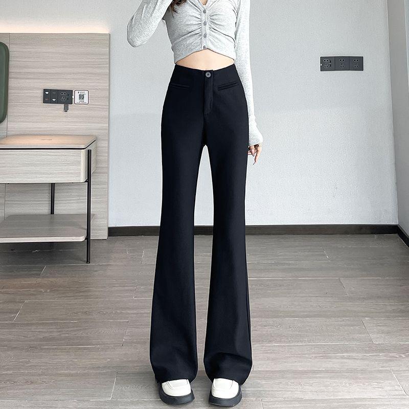 2026 New Style Black High-Waisted Flare Pants for Petite Women - Slimming and Drapey Horseshoe Suit Casuals