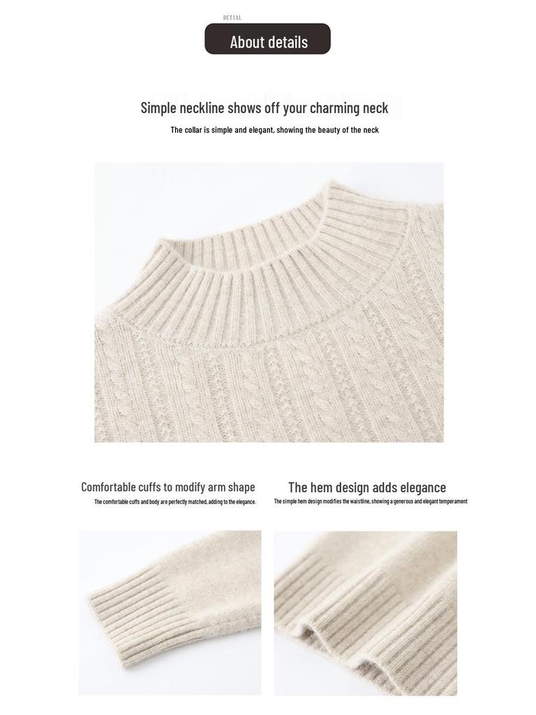 New Pure Wool Sweater for Middle-Aged & Elderly Women - Stylish, Warm, Half-High Collar, Thickened for Autumn/Winter