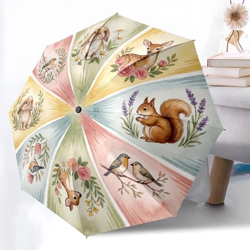 

1pc Sturdy 8-Bone Auto Umbrella, Charming Rabbit Group Umbrella, Digital Printed, Foldable Umbrella for On-the-Go Outdoor Use