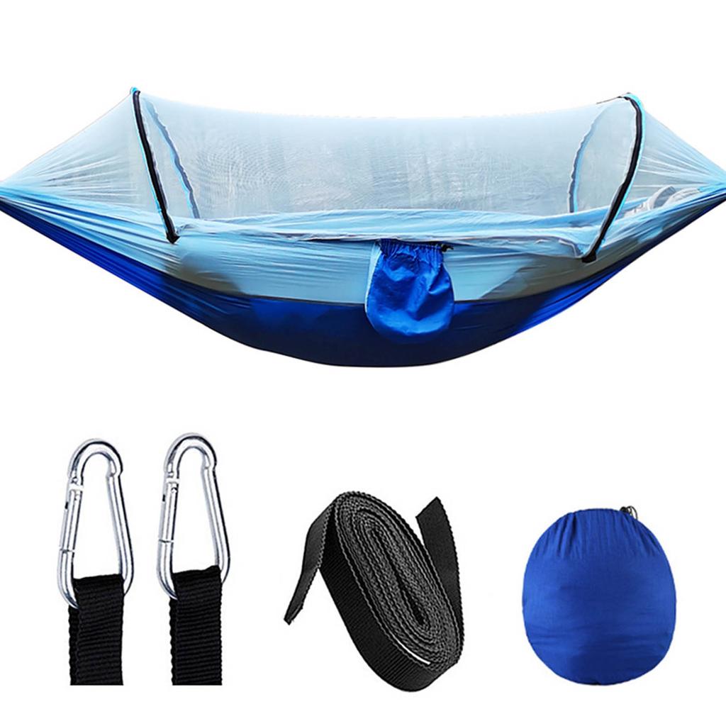 Camping Hammock with Net 210T Nylon Taffeta Automatic Quick Opening Hammock Tent for Outdoor 260x140cm 102x55in Light