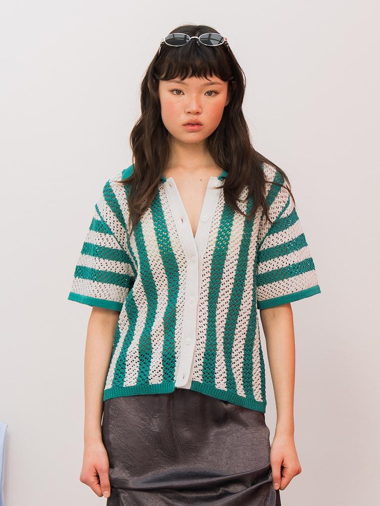 EDENIK Resort Vertical Stripe Summer Knit Cardigan