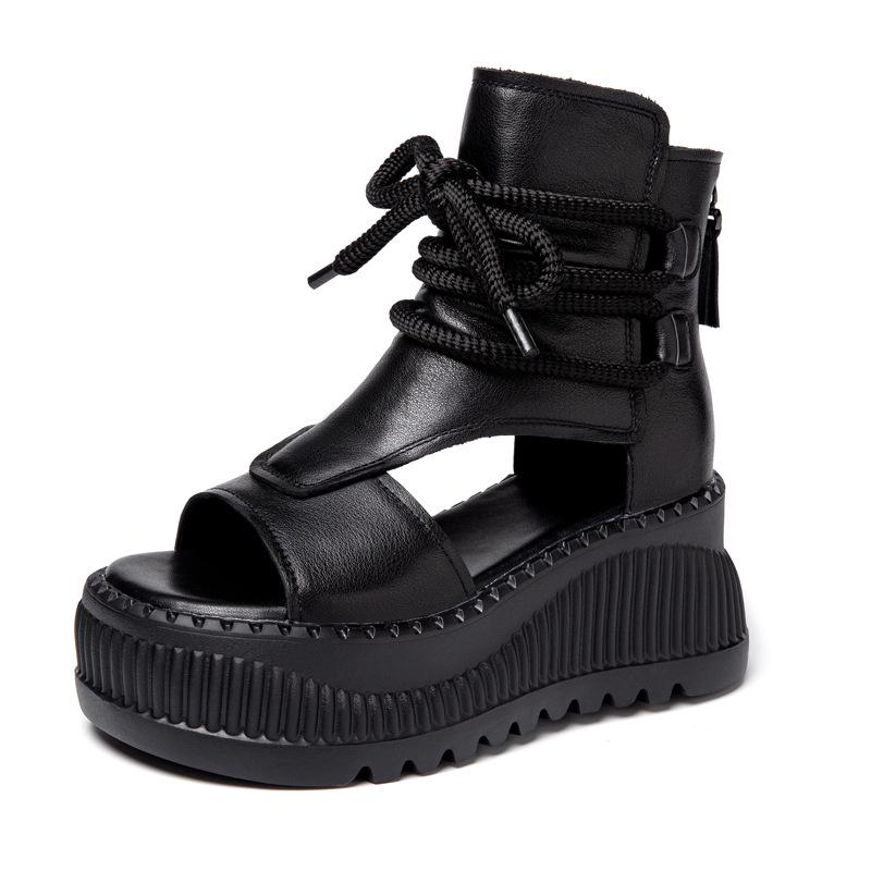 Women's 2025 Summer Trendy Platform Wedge Sandals - Genuine Leather, Fish Mouth Design, Thick Sole, Roman Style