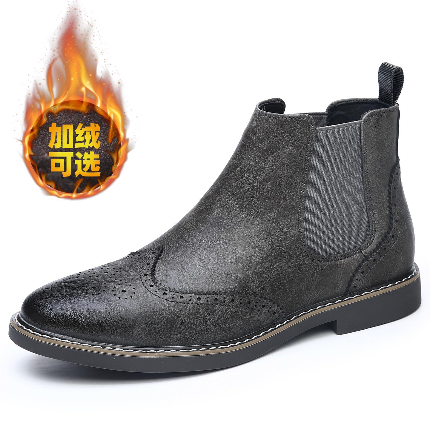 

Large size 45 46 Chelsea men s boots medium help casual men s boots trendy brock engraved retro velvet cotton boots 46
