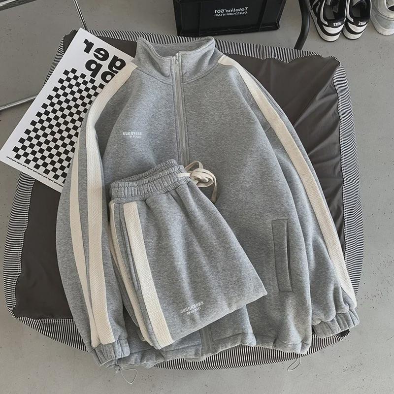 Pánská streetwearová tepláková souprava ve stylu Hongkongu: Volný trendy svetr a kalhoty s dlouhým rukávem, ležérní jarní/podzimní dvoudílný set