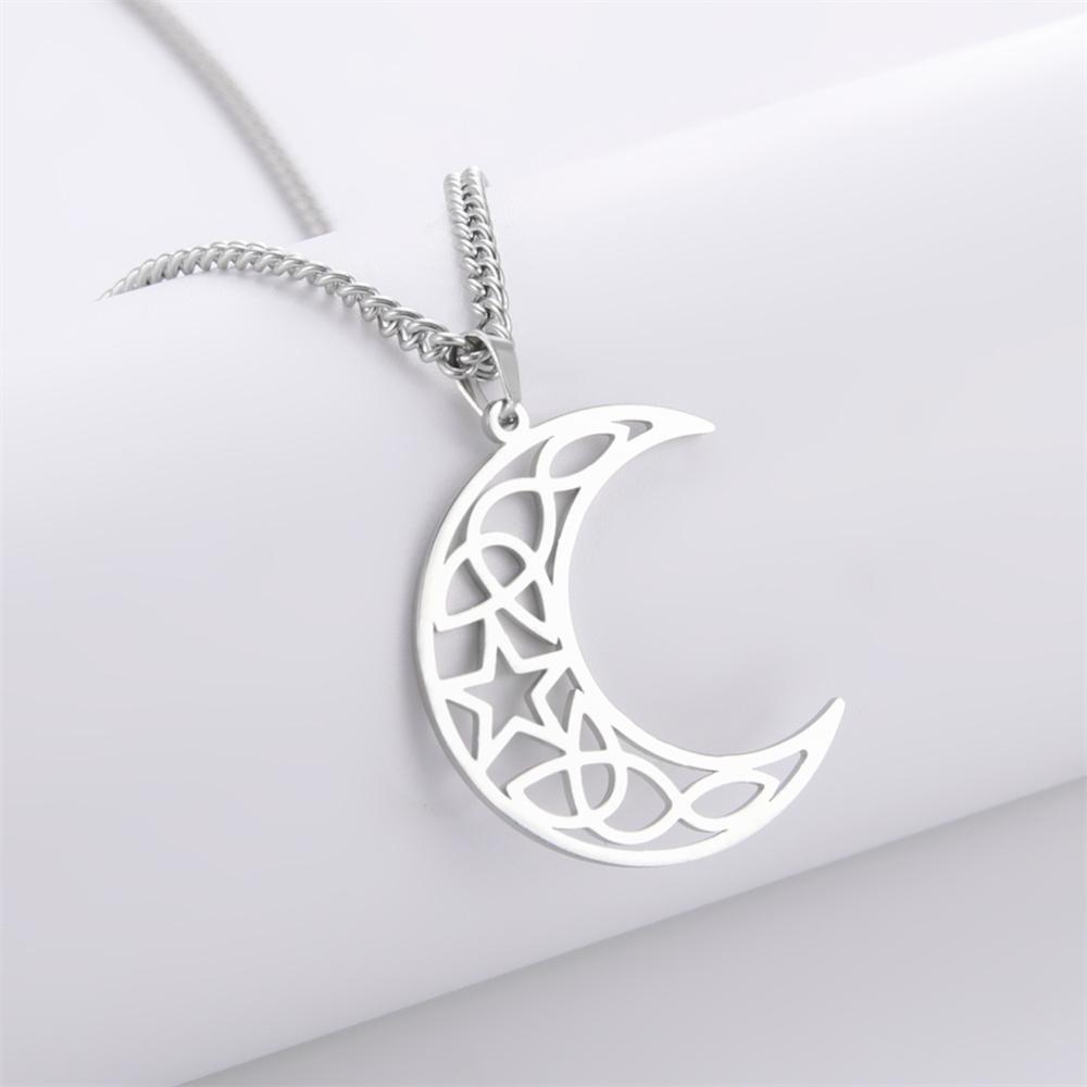 Viking Celtics Crescent Moon Pendant Necklace for Men Women Stainless Steel Gothic Jewelry Wicca Amulet Gift