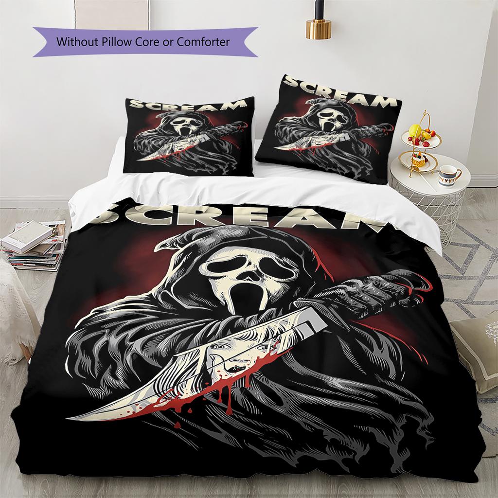 Scream Pattern Bedding,Quilt Set Quilt Cover Pillowcase Home Birthday Gift (1 * Duvet Cover + 2 * Pillowcase, Without Core)