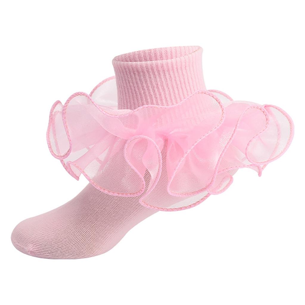 Toddler Girls Princess Ruffle Socks Soft Double Lace Frilly Ankle Socks Cute Baby Kids Socks For Ages 1-10 Years