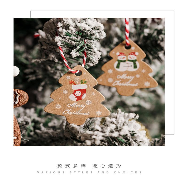 48Pcs Xmas Tree Tags Gift Bags Hanging Kraft Paper Tag Retro Christmas Candy Cookies Packaging Supplies Noel Navidad Decoration