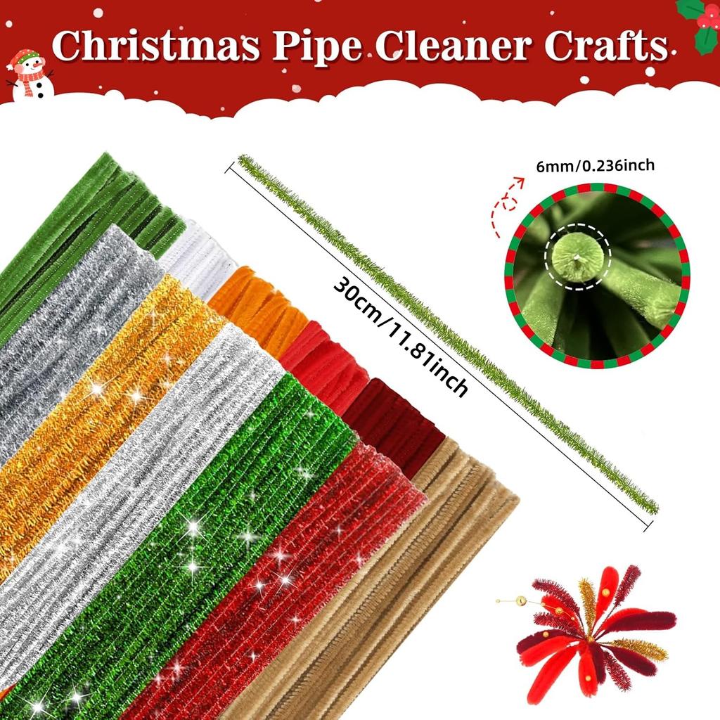 550PCS Christmas Pipe Cleaners Craft, 11 Colors Pipe Cleaners Glitter Chenille Stems Creative Arts Chenille Stems