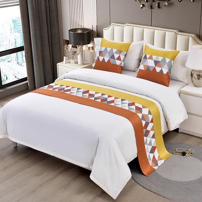 Geometric Diamond Bed Runner Pillowcase Modern Simplicity Leaf Pattern Bedend Towel Chenille Hotel Home Bedding Decorative Pad