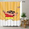 Crayon Shin-Chan & Shiro & Himawari Photo Collage Scene 2D Print Waterproof Shower Curtain, Warm Yellow Checkered With Star Acce
