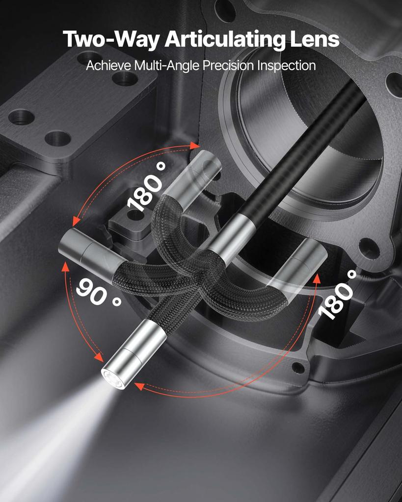 VEVOR Articulating Endoscope with Light, Two-Way Articulated Borescope Camera, 4.3" HD IPS Screen, 1280 X 720 Lens, 8X Zoom