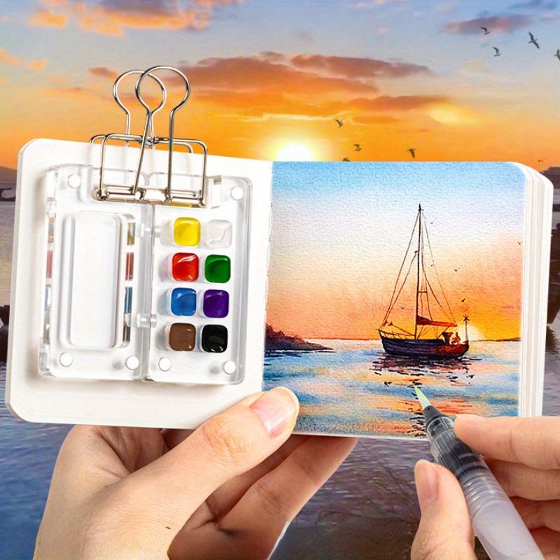 Mini-Aquarell-Set mit verstellbarem Raster-Organizer | 8/15 Steckplätze und abnehmbares Skizzenbuch | Tragbares Malset für Erwachsene