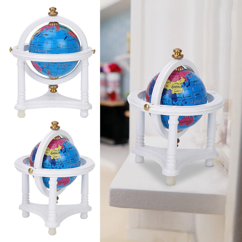 Dollhouse Study Living Room Decoration Rotatable Mini Globe for 1/12 Scale Doll (White)