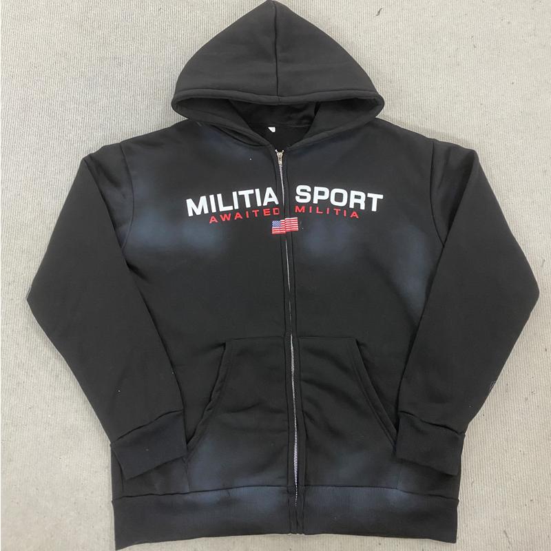 Европейский и американский весенне-осенний ретро модный уличный кардиган на молнии с принтом худи в темном стиле XL чёрный 2190₽