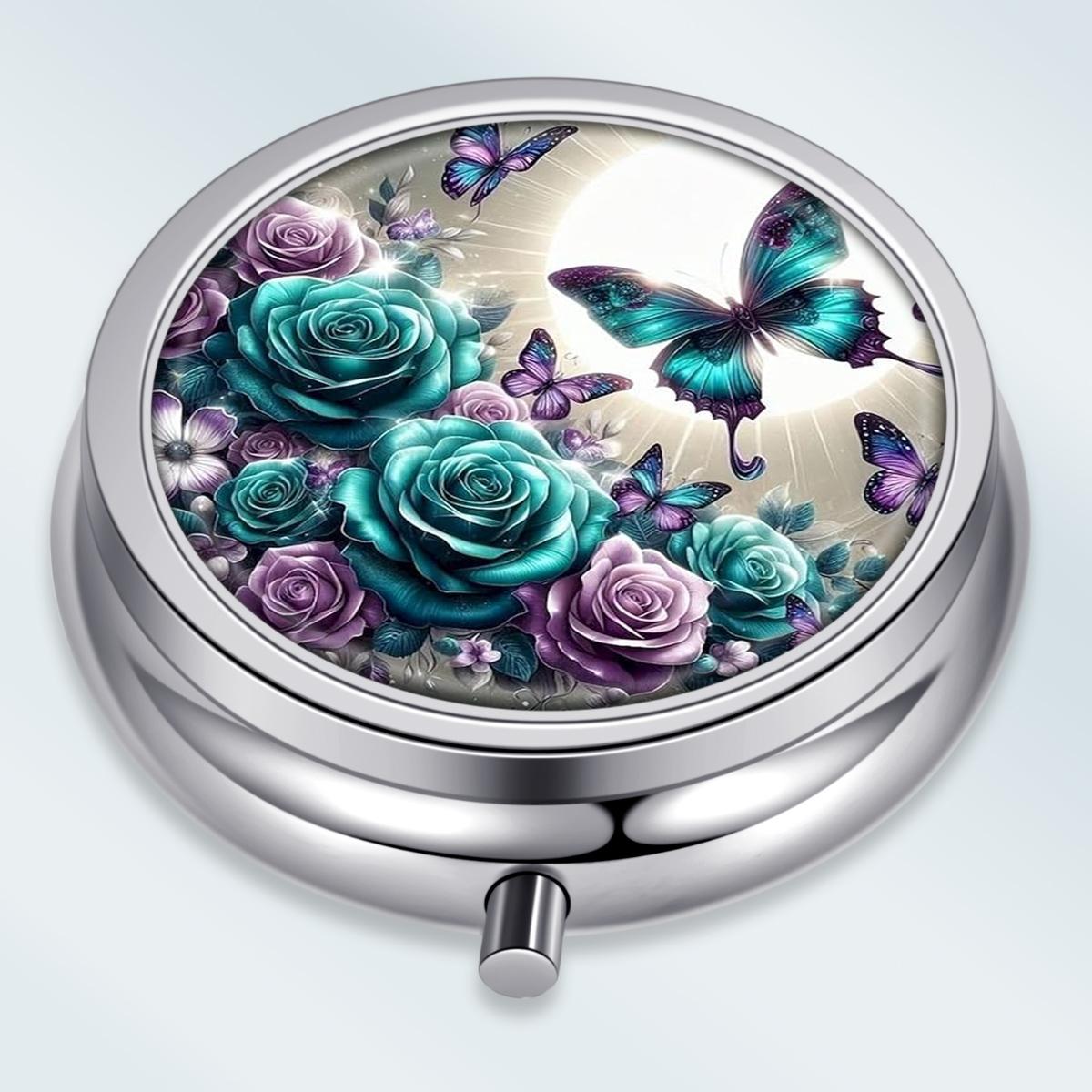 

Portable Pill Box with 3 Compartments, Mini Metal Medicine Organizer Case, Cute Printed Pill Container for Vitamins, Pills, Jewelry, Travel, Daily Use разноцветный
