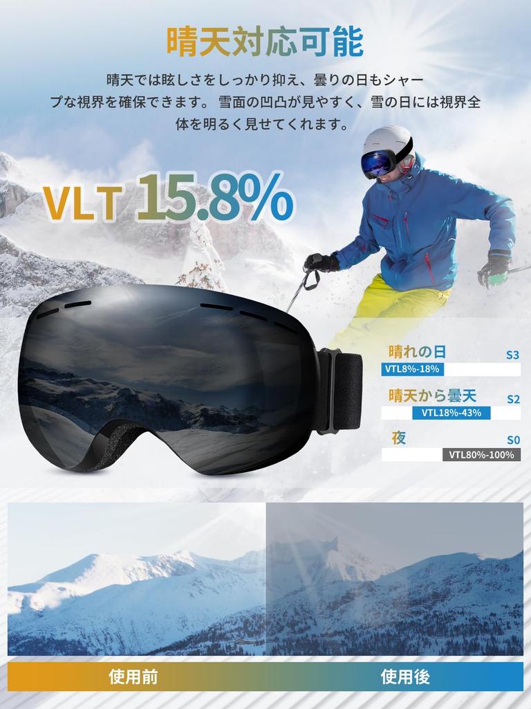 Gagaciso Ski Angle Dual Spherical Fully UV Compatible and Lightweight and for and Motorcycle Use VLT Goggles, 240° Ultra-Wide View, Lenses, Anti-Fog,
