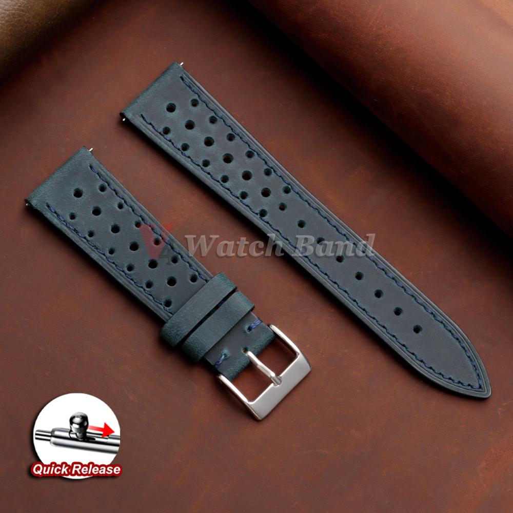 Atmungsaktive poröse Armbänder 18mm 19mm 20mm 21mm 22mm 24mm Schnellverschluss Vintage Racing Leder Armbänder für Seiko für Rolex