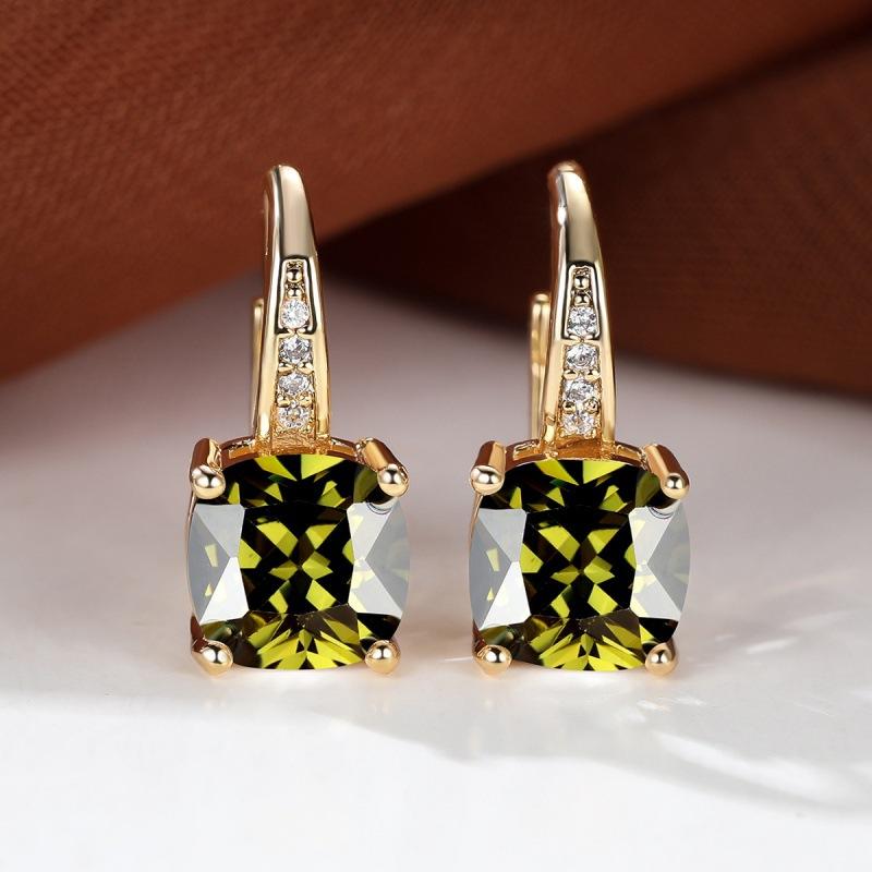 Rainbow Zircon Hoop Earrings Multicolor Crystal Square Stone Earrings Vintage Gold Color Wedding Earrings for Women Party