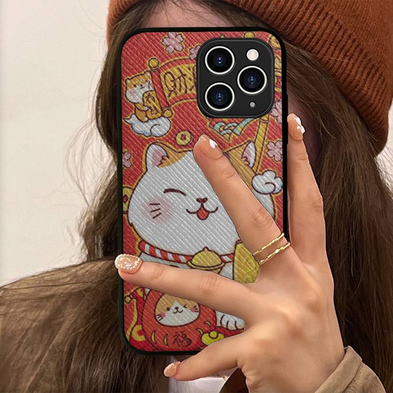 

Чехол для телефона Lucky Cat, жесткий кожаный чехол для iPhone 11 12 13 Mini Pro Max 8 7 Plus SE 2020 X XR XS Coque iphone 13promax3