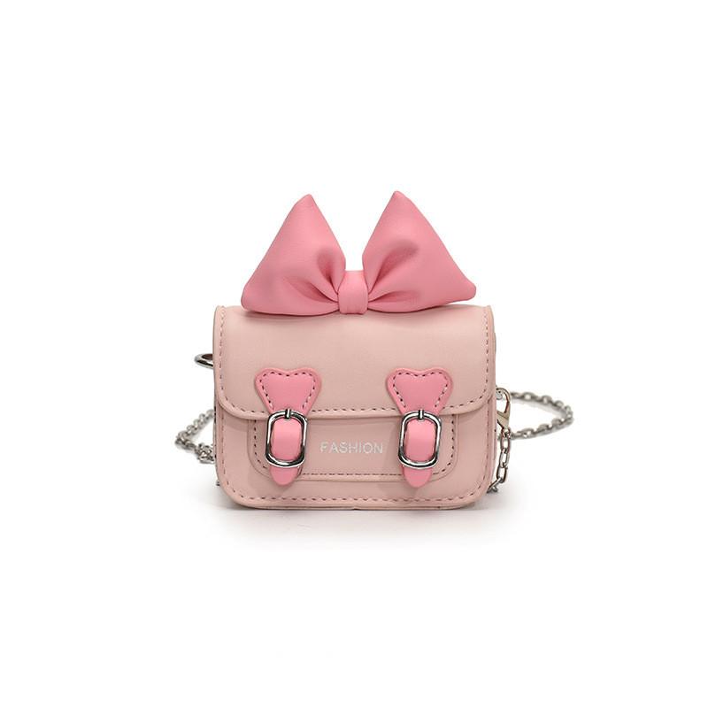 Letter Bow Pattern Solid Color Leather Children Shoulder Chain Bag Shoulder