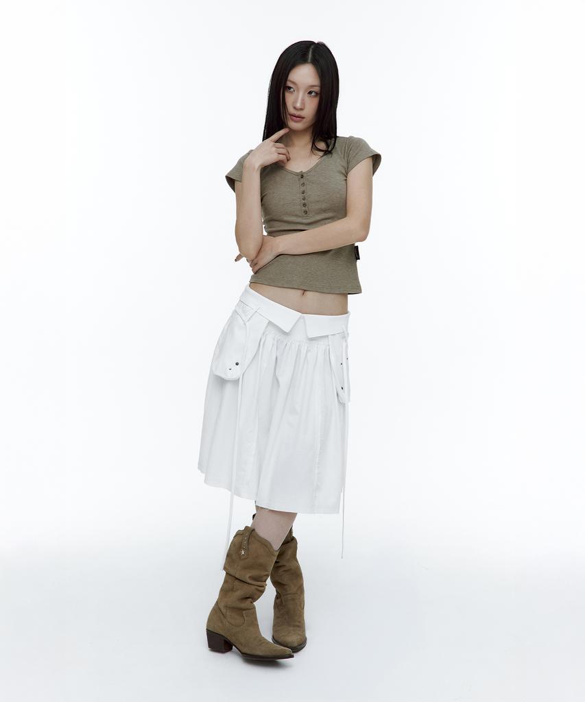 Rough Neck Out-Pocket Pleated Skirt White