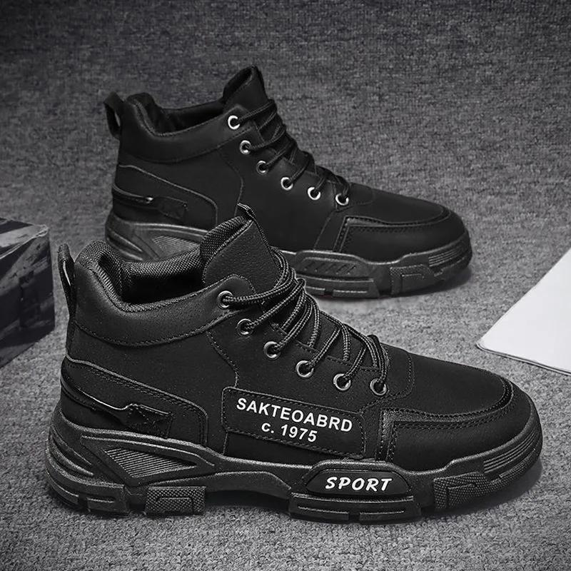 Mens High Top Boots Fashion Motorcycle Ankle Boot Non-slip Tooling Boots Outdoor Work Safety Shoes for Men Casual Platform Botas