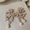 Silver Needle Rhinestone Pearl Flower Drop Earrings: Luxurious, Retro-Style Ornaments