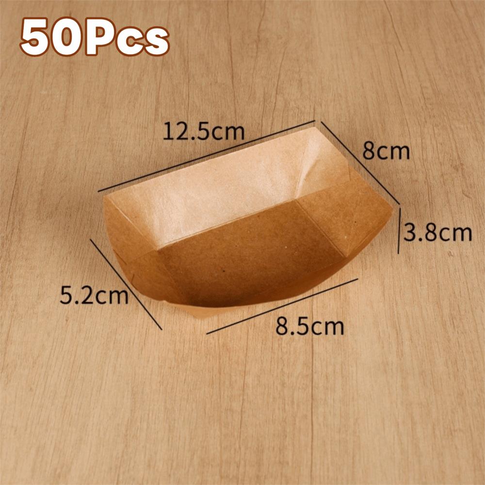50Pcs Sturdy Durable Kraft Paper Food Containers Boat Shape Snack Bowl Food Tray Box  Picnic Camping