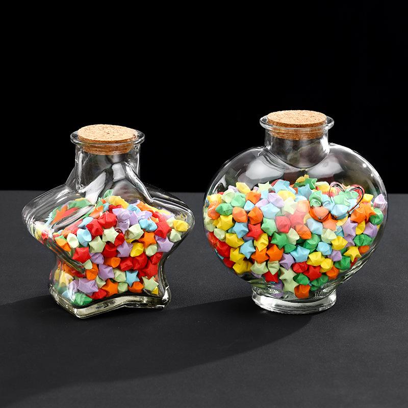Creative Wishing Bottle with Cork Stopper - Transparent Mini Origami Star Glass Bottle for DIY Lucky Starry Sky.