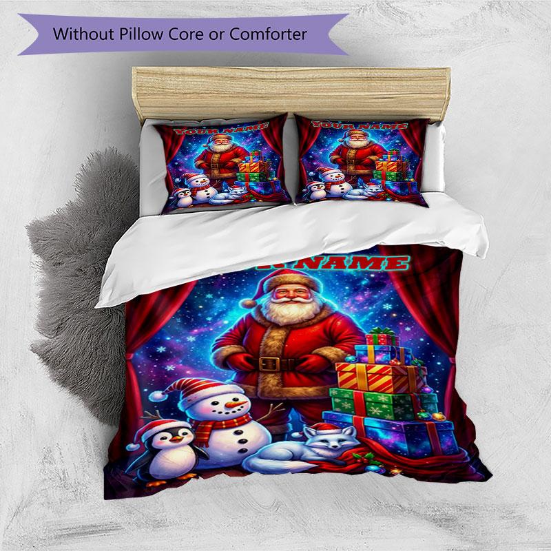 3PC Custom Name Christmas Magic Scene Bedding Set Duvet Cover Closure Includes 1 Duvet Cover & 2 Pillowcases for Bedroom