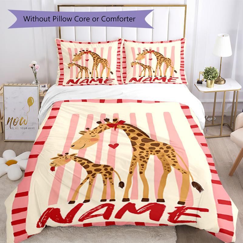 3pcs Custom Name Giraffe Bedding Set Duvet Cover Closure Includes 1 Duvet Cover & 2 Pillowcases, Soft and Comfortable for All Seasons.