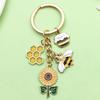 Personalized Pearl Bee & Sunflower Honeycomb Keychain Charm