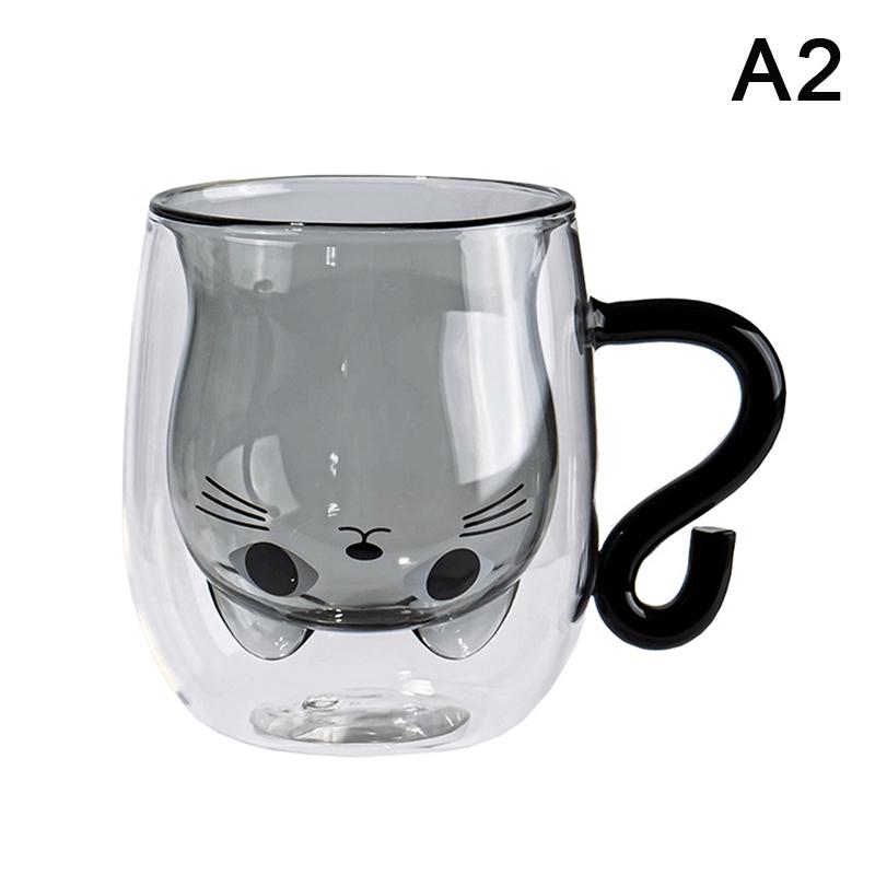 

Creative Cute Cat Double-Layer Glass Mug Cartoon Animal Milk Coffee Cup Couple Teacup Valentine S Day Christmas Gift For Girl A2