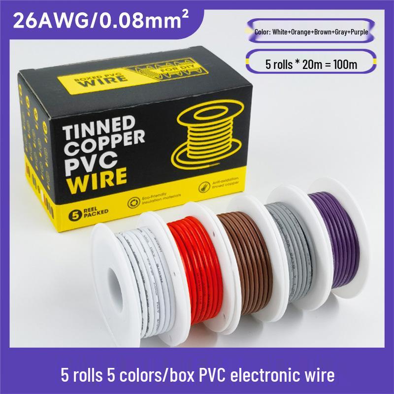 5 Rolls PVC Electronic Wire, 5 Colors, 16-30 AWG Tinned Copper Core, High Temp Resistant