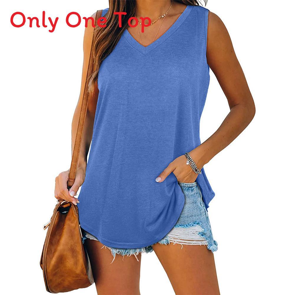 Cotton Sleeveless V Neck Tshirt For Women With Spliced Design Casual Spring