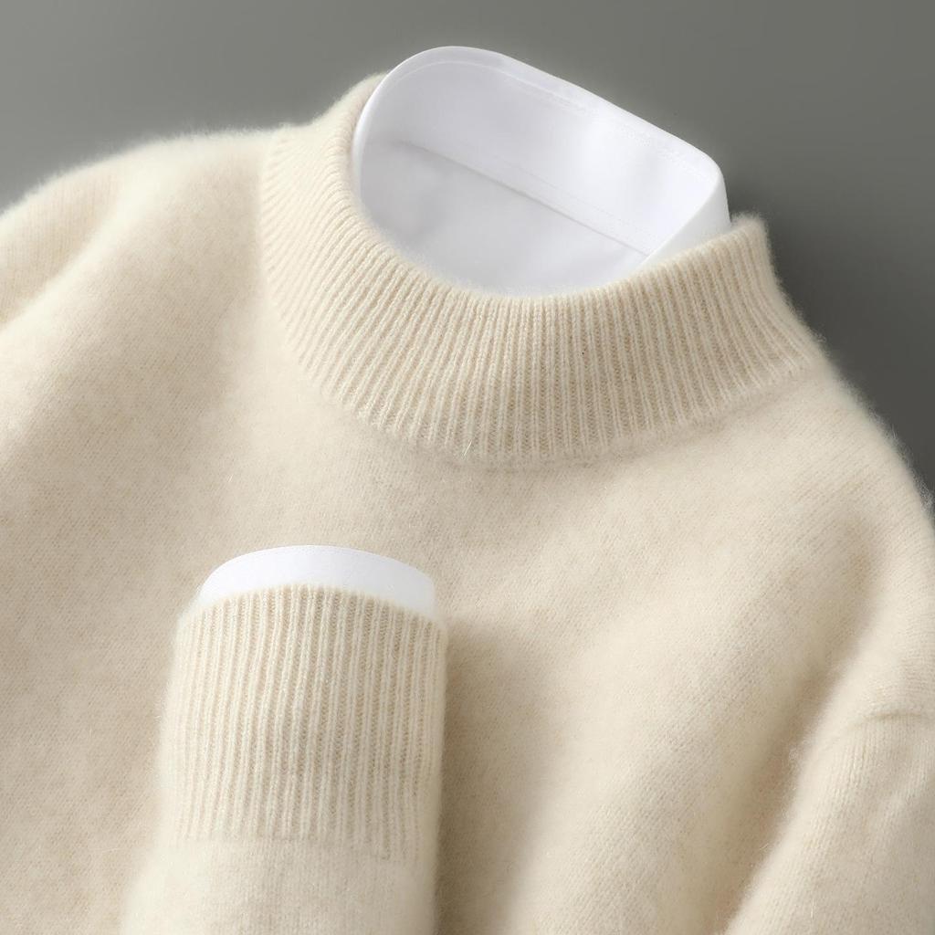 Men's Pure Wool Half-High Collar Thick Business Pullover Sweater - Loose Knit Base Layer